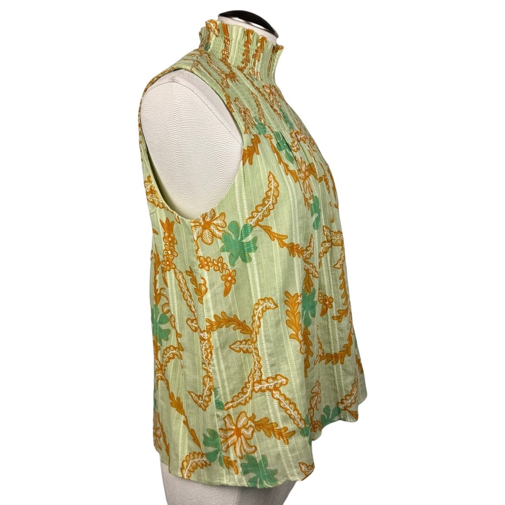 Joie Women's Sleeveless Top Floral Print Smocked Mock Neck Green Size M - Picture 3 of 8